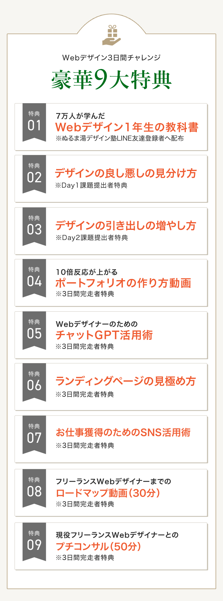 WEBデザイン3日間チャレンジ豪華7大特典詳細