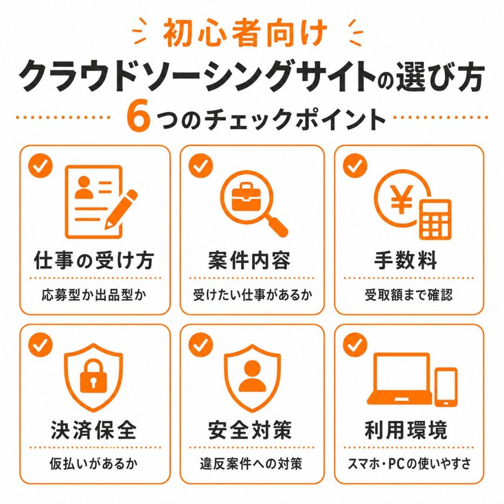 初心者がクラウドソーシングサイトを選ぶときの6つのチェックポイント